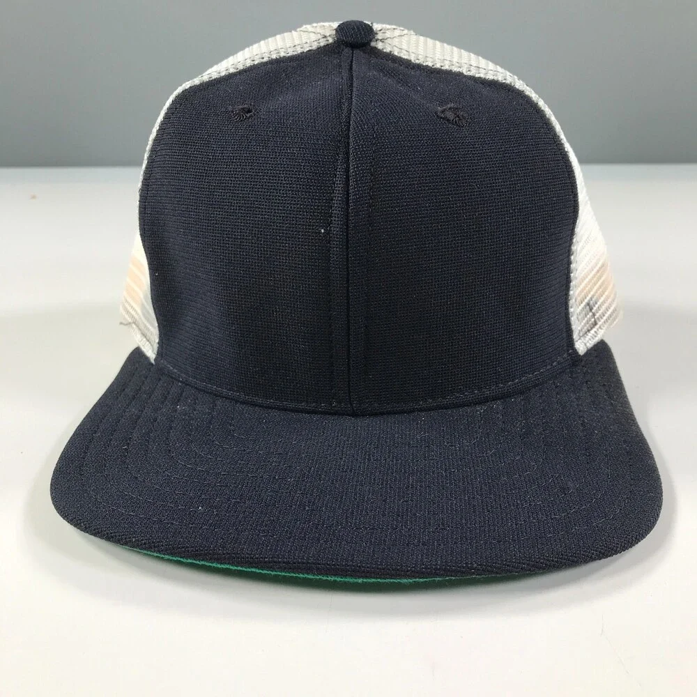 Vintage Navy Blue and White Trucker Hat Boys Youth Size Mesh New Era Pro Model